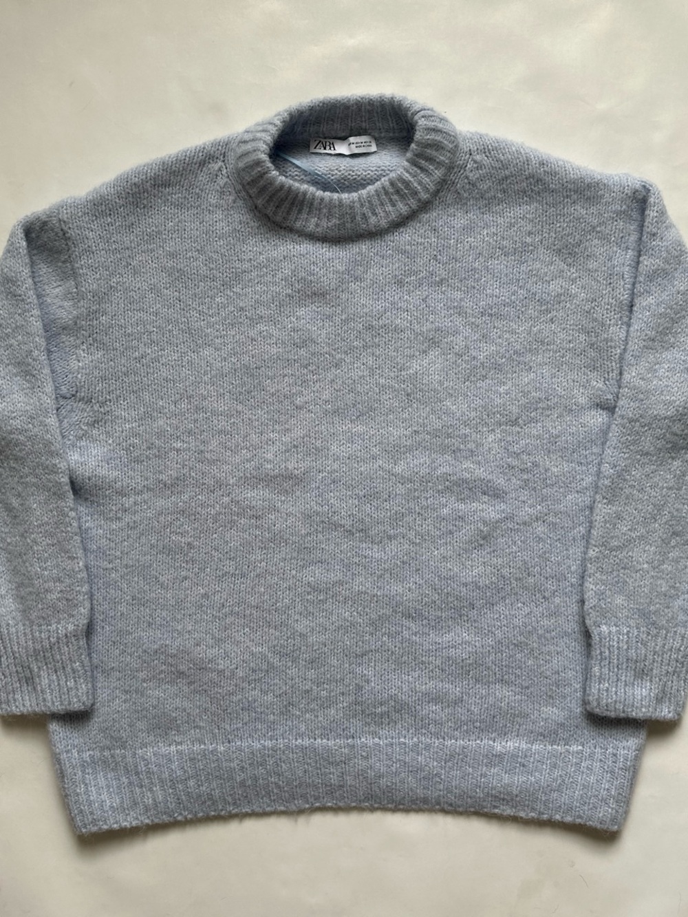 ZARA Light Gray Plush Crewneck Sweater